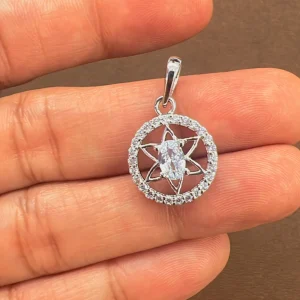 silver pendant with 6x4mm oval cubic zirconia