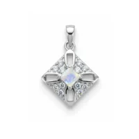 square shaped rainbow moonstone silver pendant