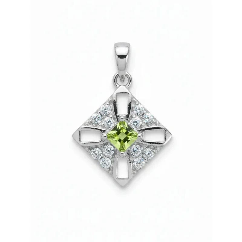 square shaped peridot silver pendant
