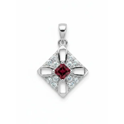 square shaped garnet silver pendant