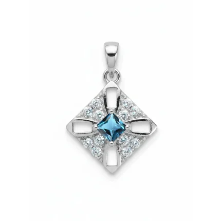 square shaped london blue topaz silver pendant