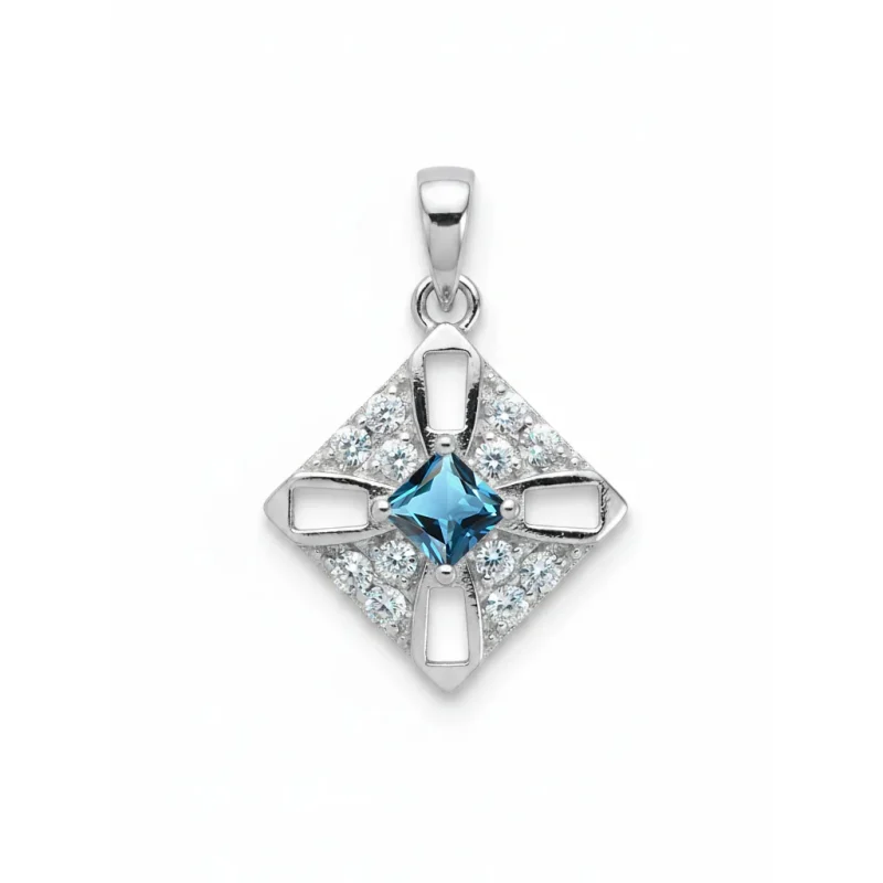 square shaped london blue topaz silver pendant