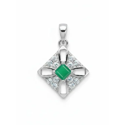 square shaped green onyx silver pendant