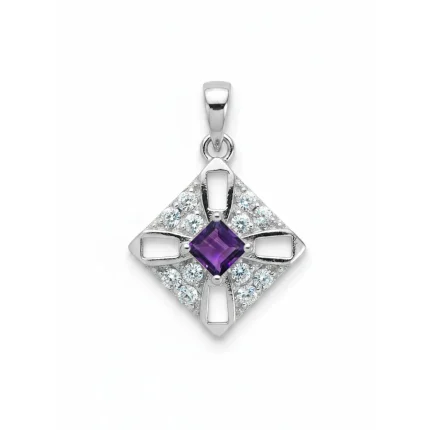 square shaped amethyst silver pendant