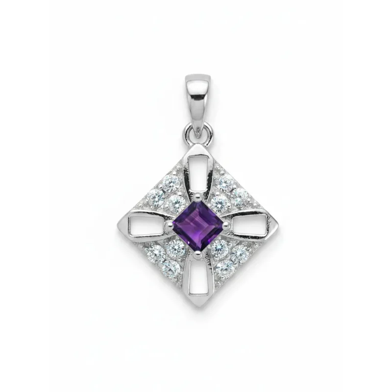 square shaped amethyst silver pendant