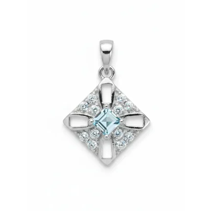 square shaped blue topaz silver pendant