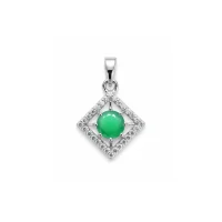 square shaped silver pendant with green onyx & cubic zirconia