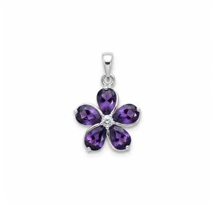 flower shaped amethyst silver pendant