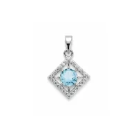 square shaped silver pendant with blue topaz & cubic zirconia