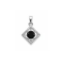 square shaped silver pendant with black onyx & cubic zirconia