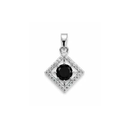 square shaped silver pendant with black onyx & cubic zirconia