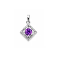 square shaped silver pendant with amethyst & cubic zirconia