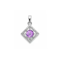 square shaped silver pendant with brazilian amethyst & cubic zirconia