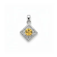 square shaped silver pendant with citrine & cubic zirconia