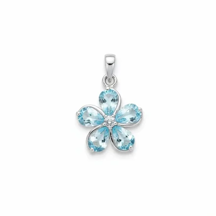 flower shaped blue topaz silver pendant