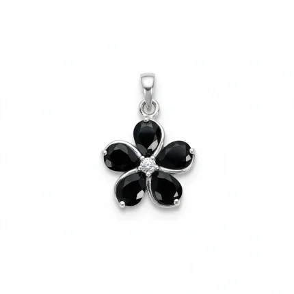 flower shaped black onyx silver pendant