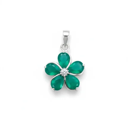 flower shaped green onyx silver pendant