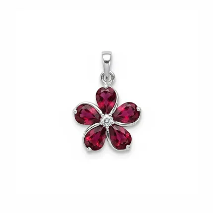 flower shaped garnet silver pendant