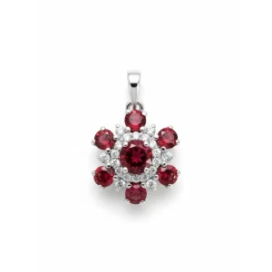 round flower shaped garnet silver pendant